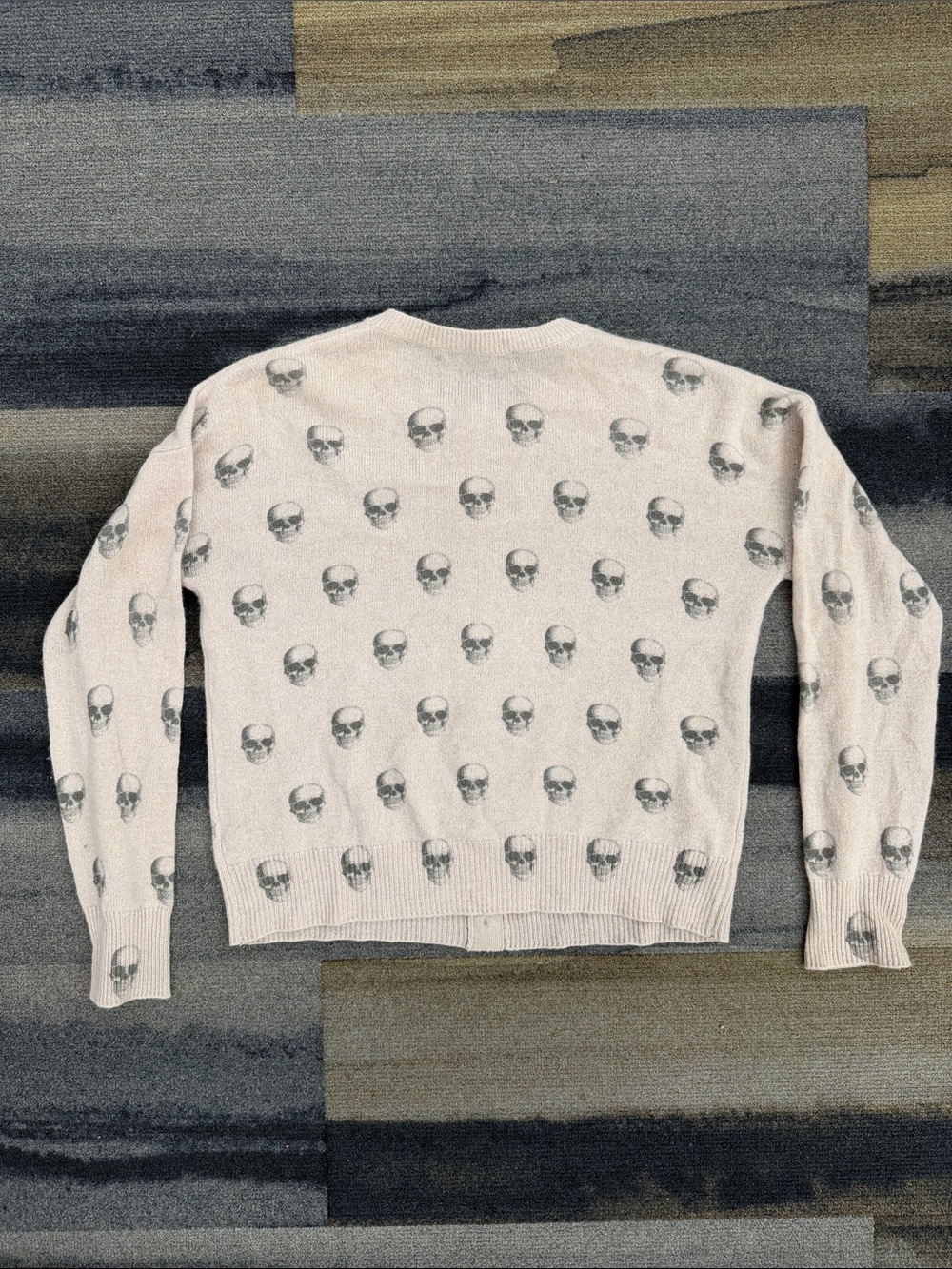 Skull Cashmere Light Tan/Brown Skull-Print Button Cardigan - Picture 6 of 10